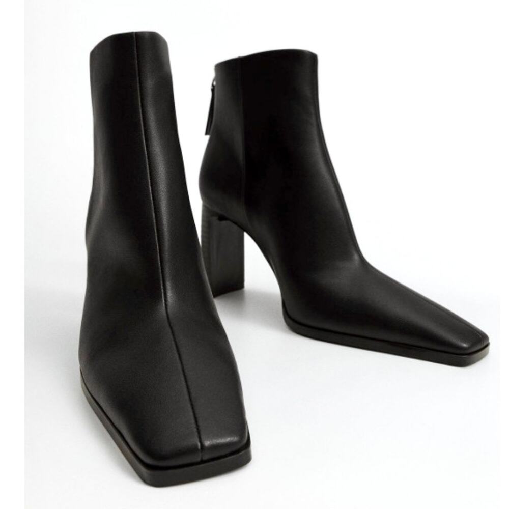 MANGO Black Leather Mid-Calf Boots
